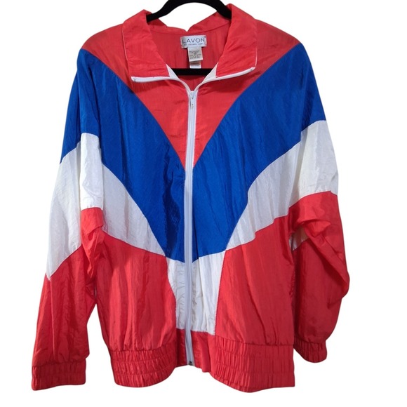 Vintage Lavon Windbreaker 80s-90s Retro Color Block Zipper Jacket M Patriot - Picture 14 of 14